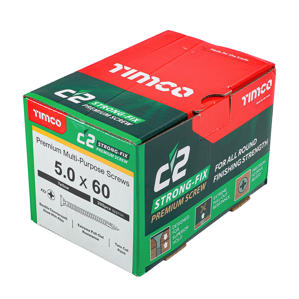 C2 Strong-Fix Multi-Purpose Screw Yellow 5.0 x 60mm 200 Pack