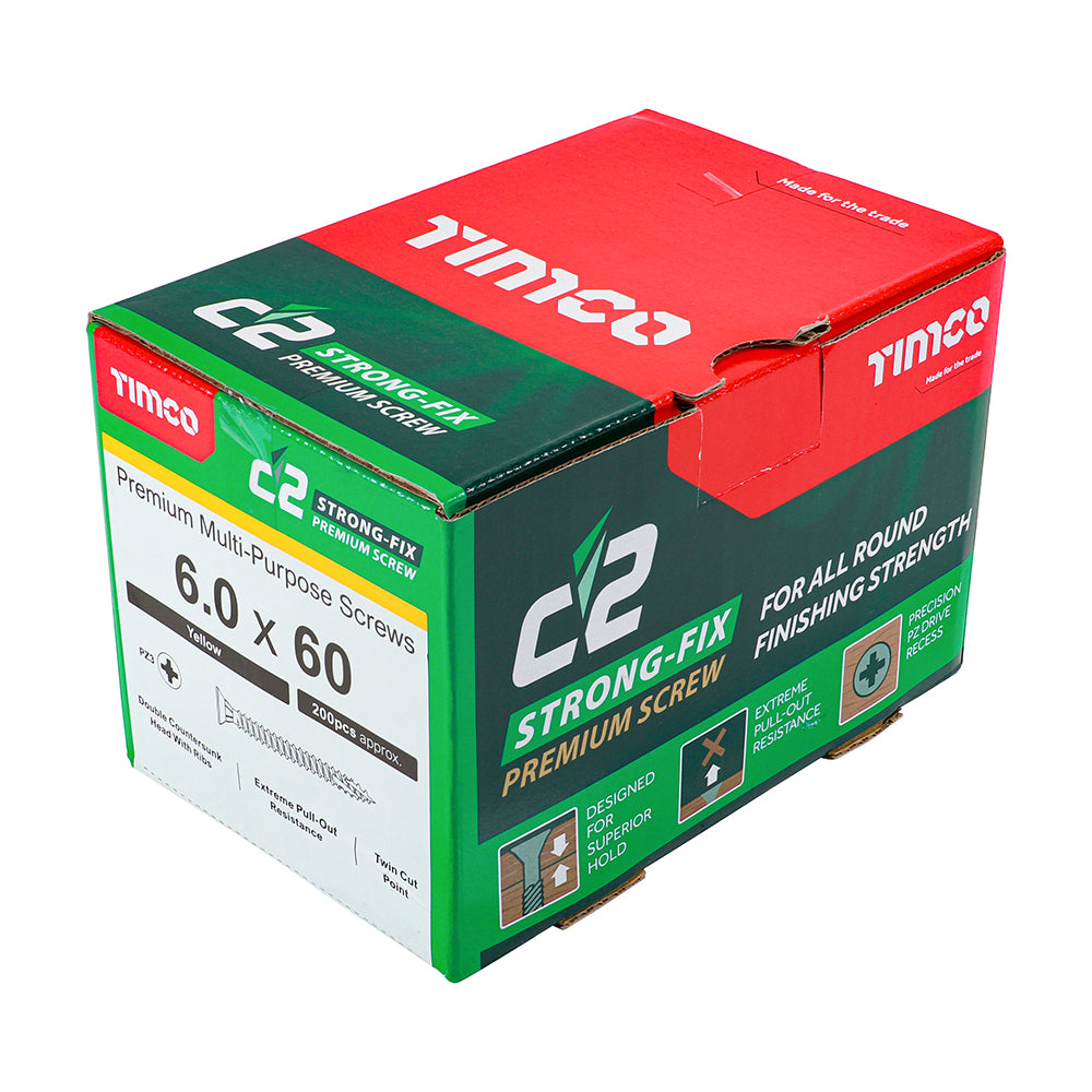 C2 Strong-Fix Multi-Purpose Screw Yellow 6.0 x 60mm 200 Pack
