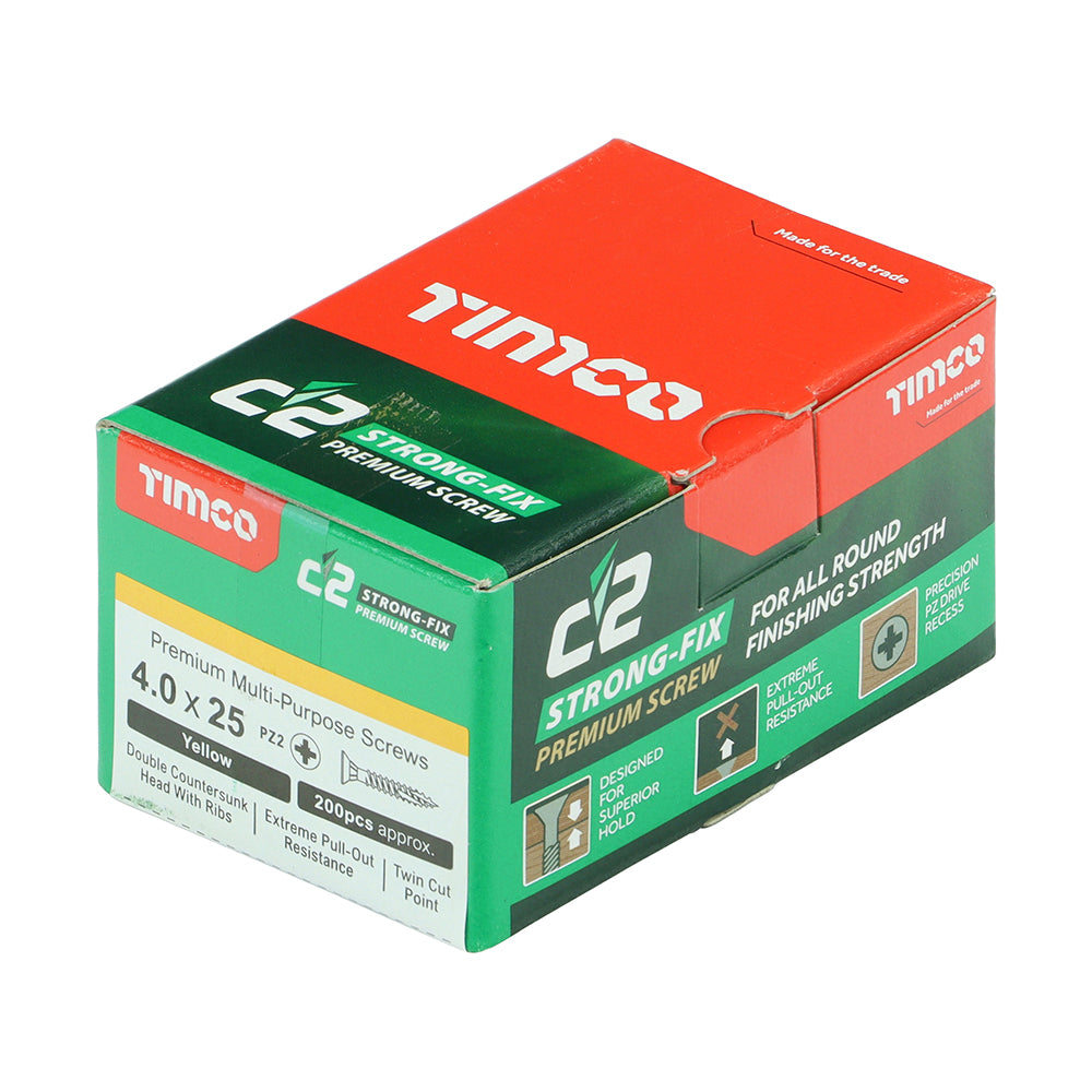 C2 Strong-Fix Multi-Purpose Screw Yellow 4.0 x 25mm 200 Pack