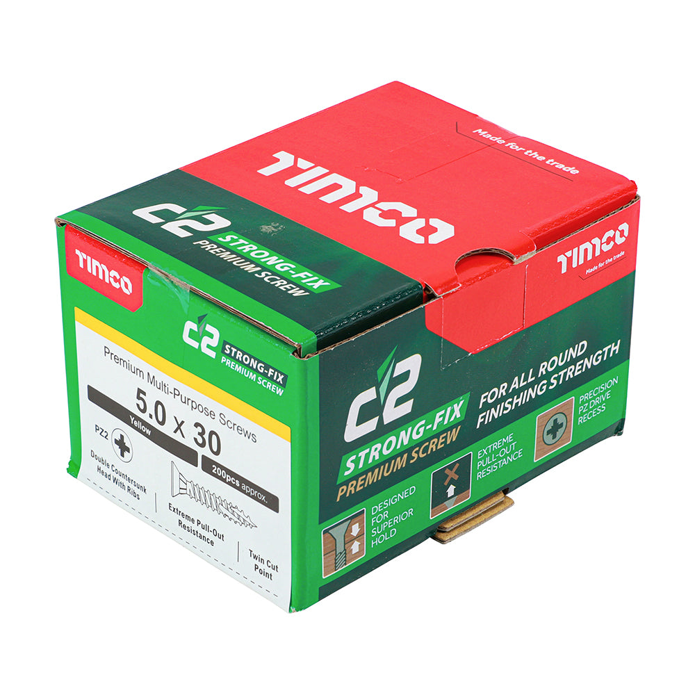 C2 Strong-Fix Multi-Purpose Screw Yellow 5.0 x 30mm 200 Pack