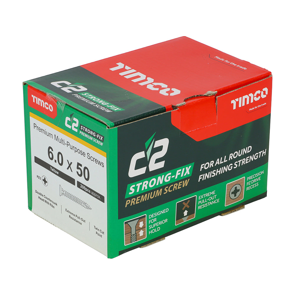 C2 Strong-Fix Multi-Purpose Screw Yellow 6.0 x 50mm 200 Pack