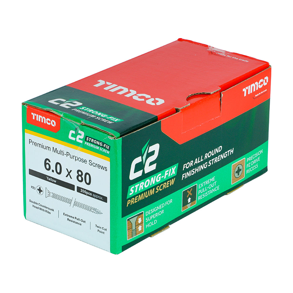 C2 Strong-Fix Multi-Purpose Screw Yellow 6.0 x 80mm 200 Pack