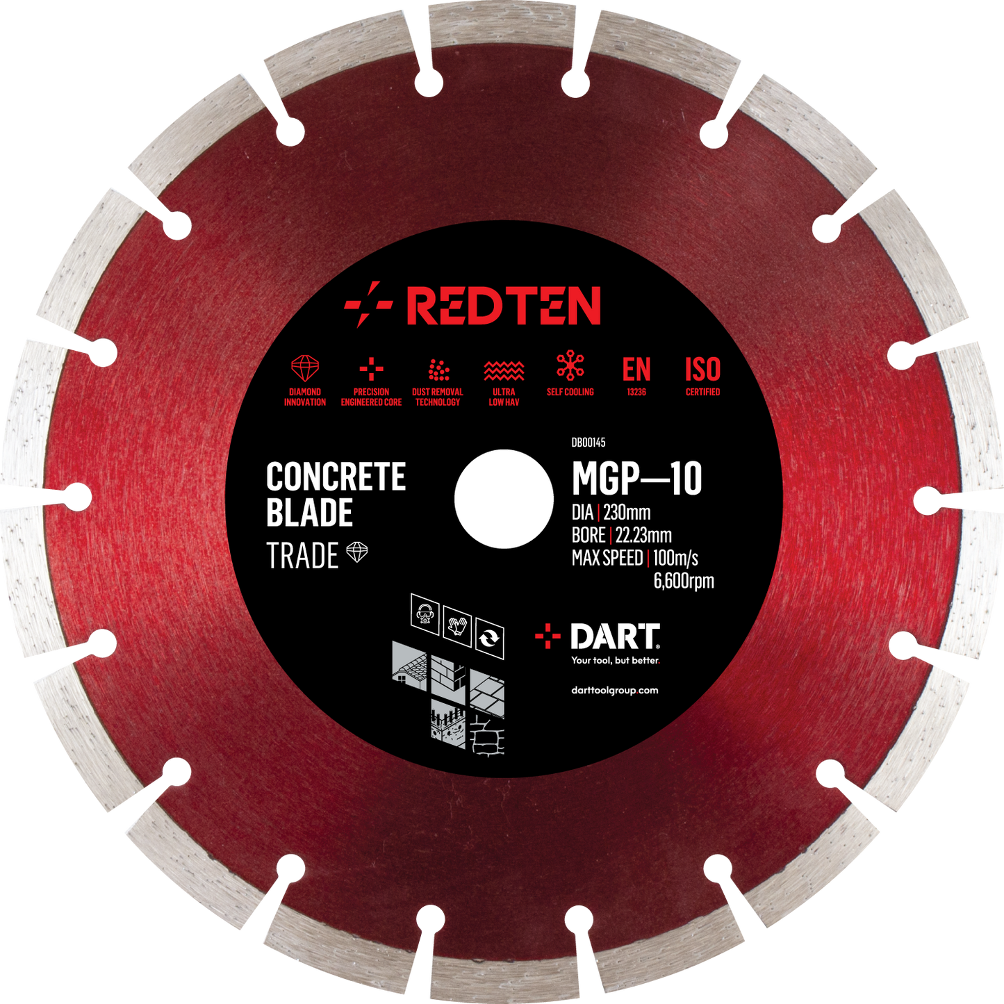 2 x 12" RED TEN MGP10 Diamond Blade + 2 Prs Gripper Gloves FOC
